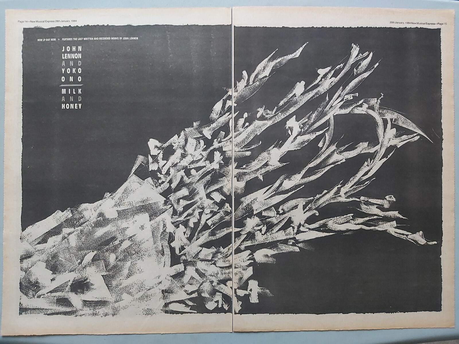 JOHN LENNON MILK AND HONEY YOKO ORIGINAL 1984 LARGE DOUBLE PAGE MAGAZINE ADVERT 
