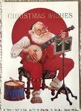 Unused Christmas Santa Play Banjo Snare Drum Greeting Card Mclauchlan 1970s picture