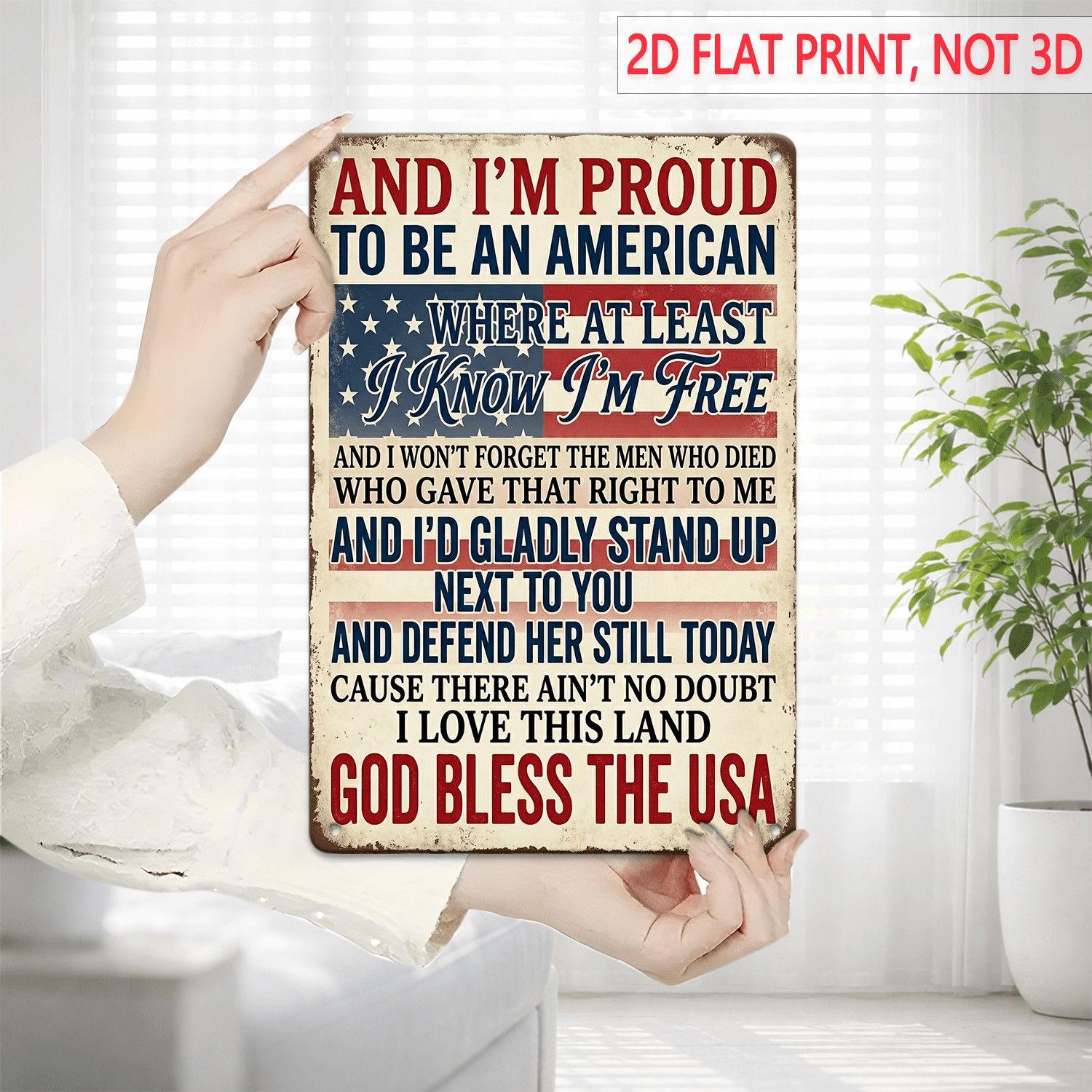 Tin Metal Signs Home Décor Patriotic Flag and Lyrics Vintage-Style Decorative