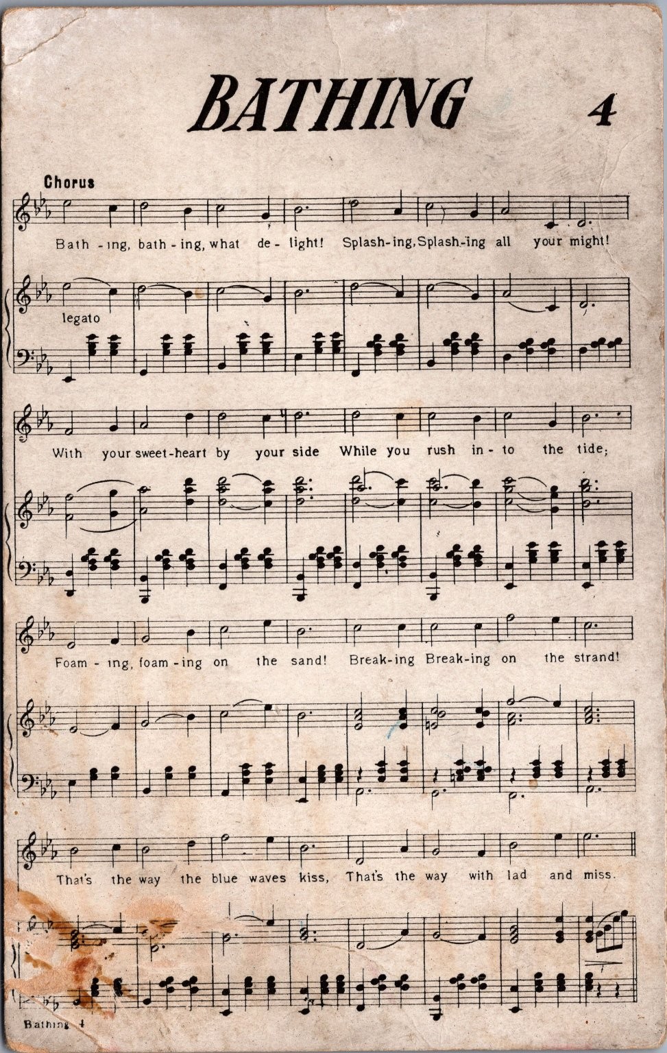 Vintage Music Post Card Co. BATHING Waltz Song Sheet Music Jamaica Stamp Posted