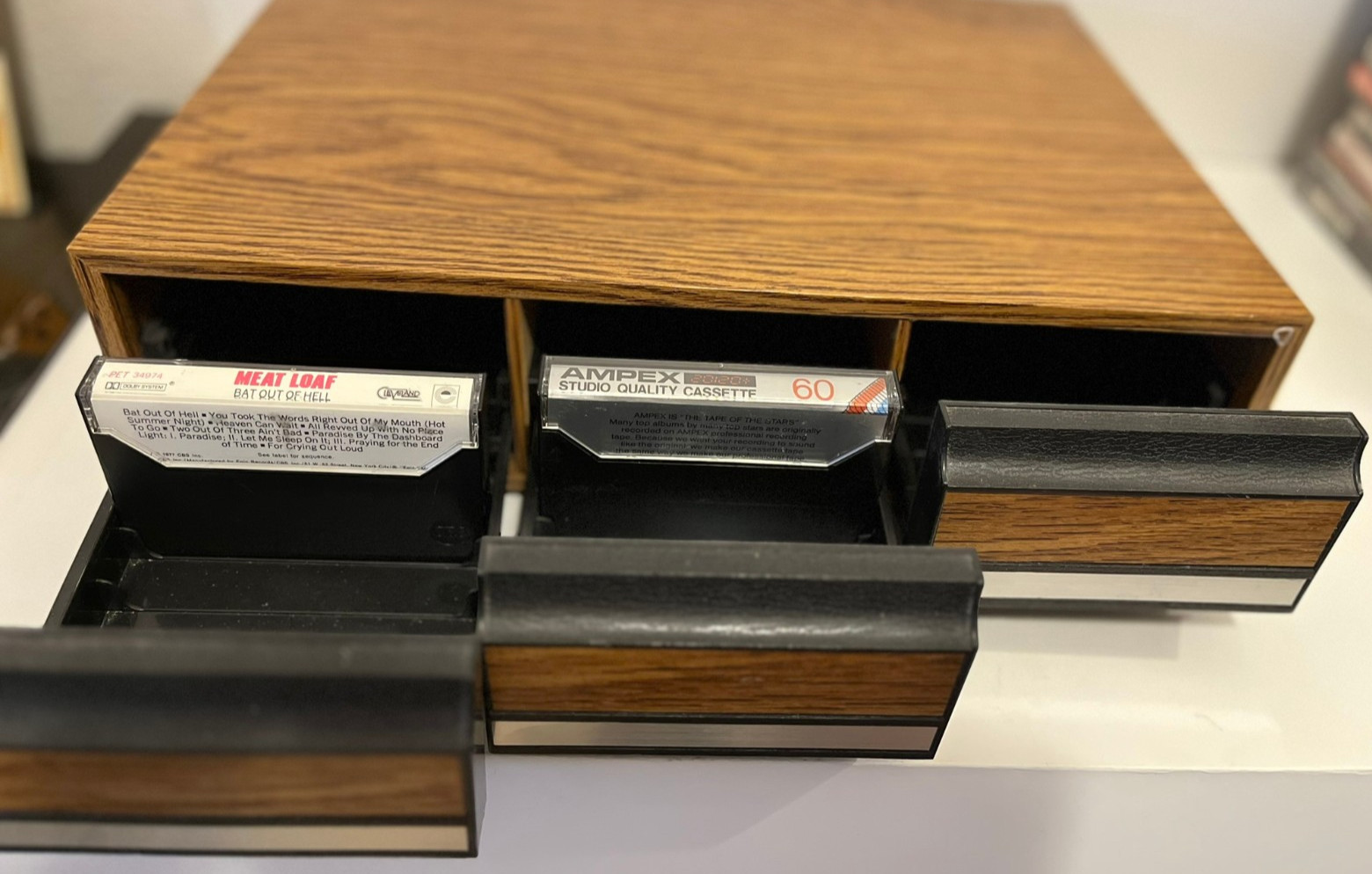 Vintage Faux Wood 3-Drawer Cassette Tape Holder Storage Cabinet Holds 36 - Nice