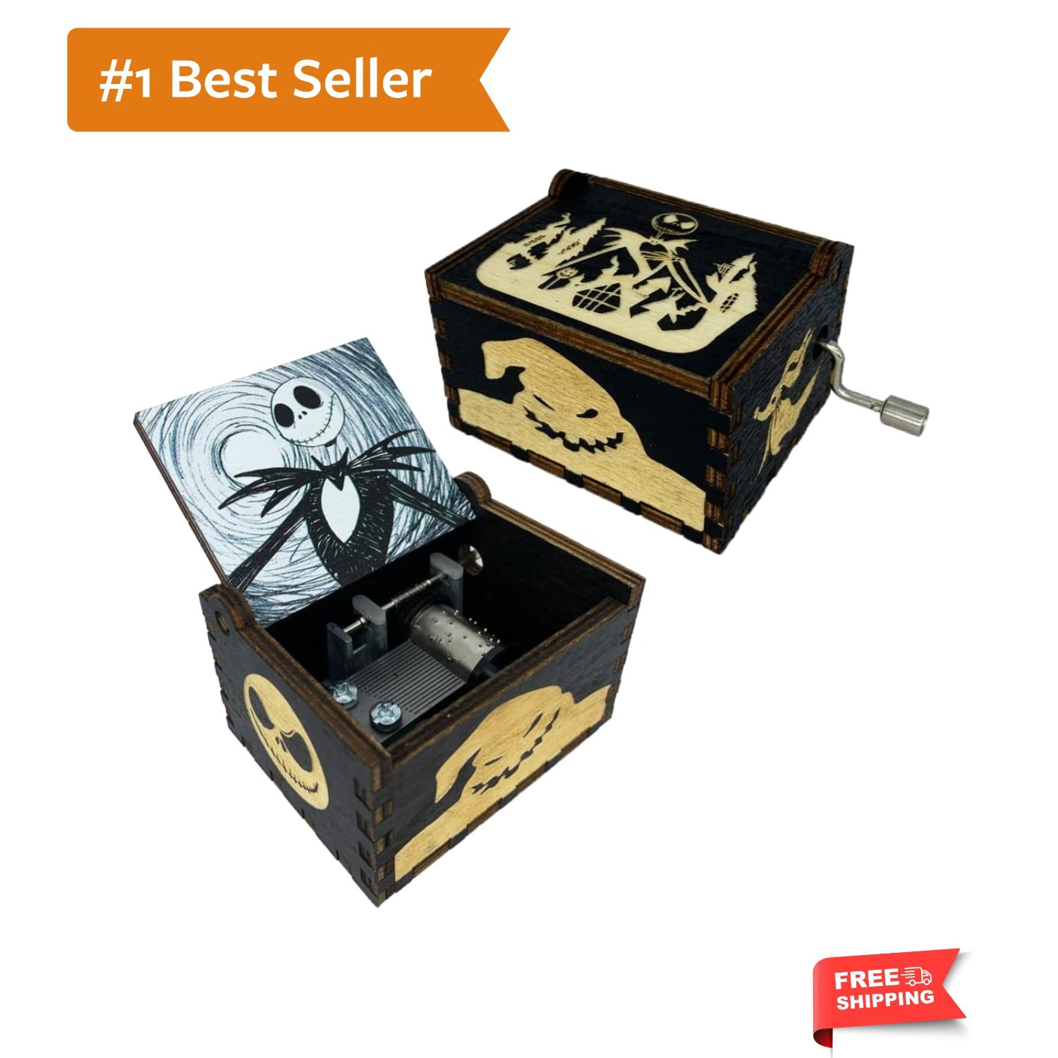 Hand Crank Vintage Music Box - Plays 'This is Halloween' - Perfect Gift