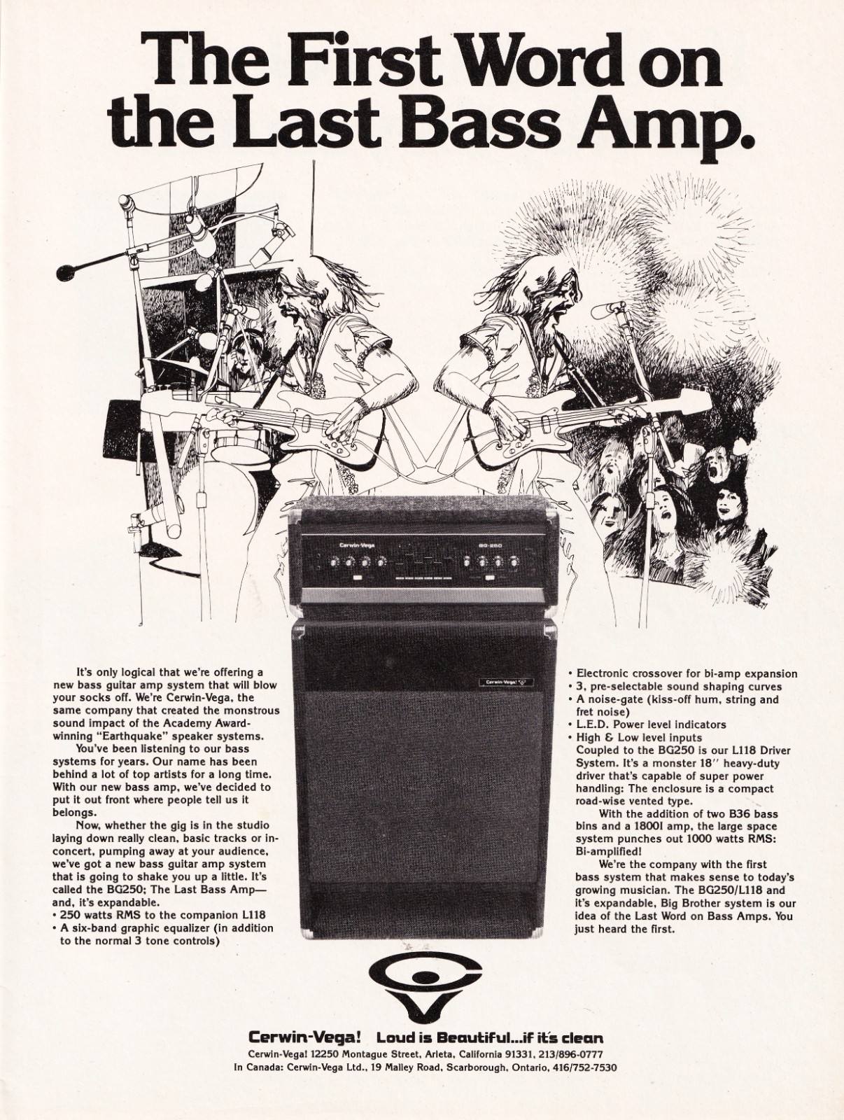 CERWIN-VEGA BASS GUITAR AMP~1977 PRINT MAGAZINE AD ADVERT POSTER PINUP CLIPPING