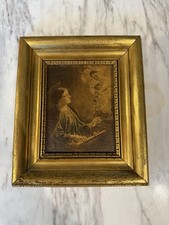 Vintage St Cecilia Patron Saint Music Piano Angels Gold Framed Print 6.25 x 7.25 picture