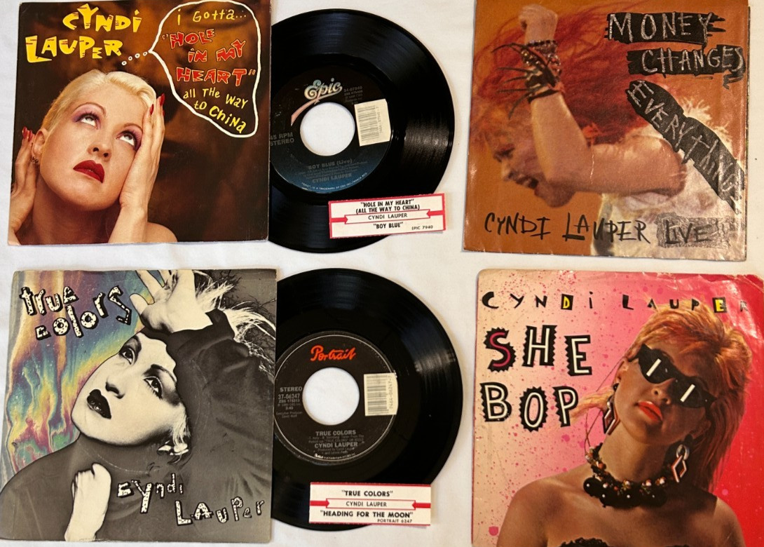 Lot of 4 Cyndi Lauper 45 rpm True Colors, Hole in Heart, She Bop - PS Jukebox EX