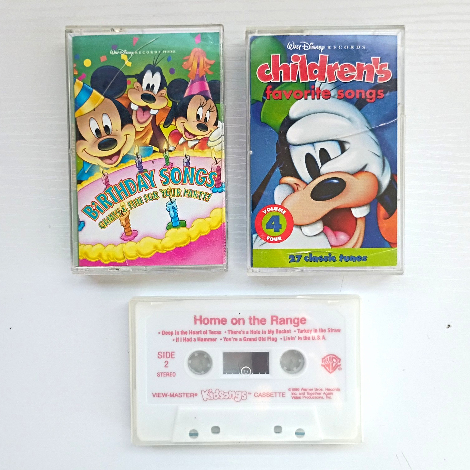 Lot of (3) Vintage Childrens Cassette Tapes - Walt Disney Records, Kidsongs