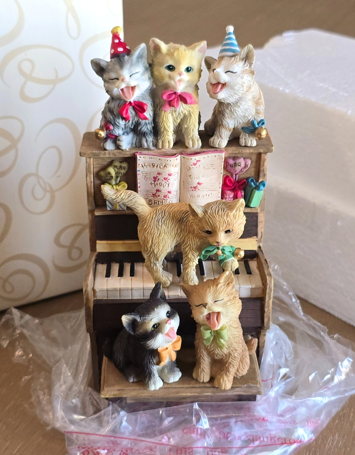 Vintage Kitty Birthday Figurine San Francisco Music Box Co Kittens on Piano 2000