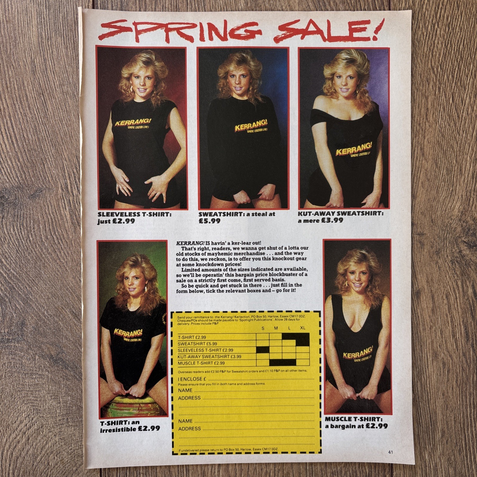 KERRANG Magazine 1988 Spring Sale T-shirt Advertisement Glamour Girl 