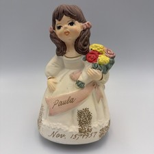 Vintage Chadwick Miller Happy Birthday Rotating Ceramic Brunette Angel Music Box picture