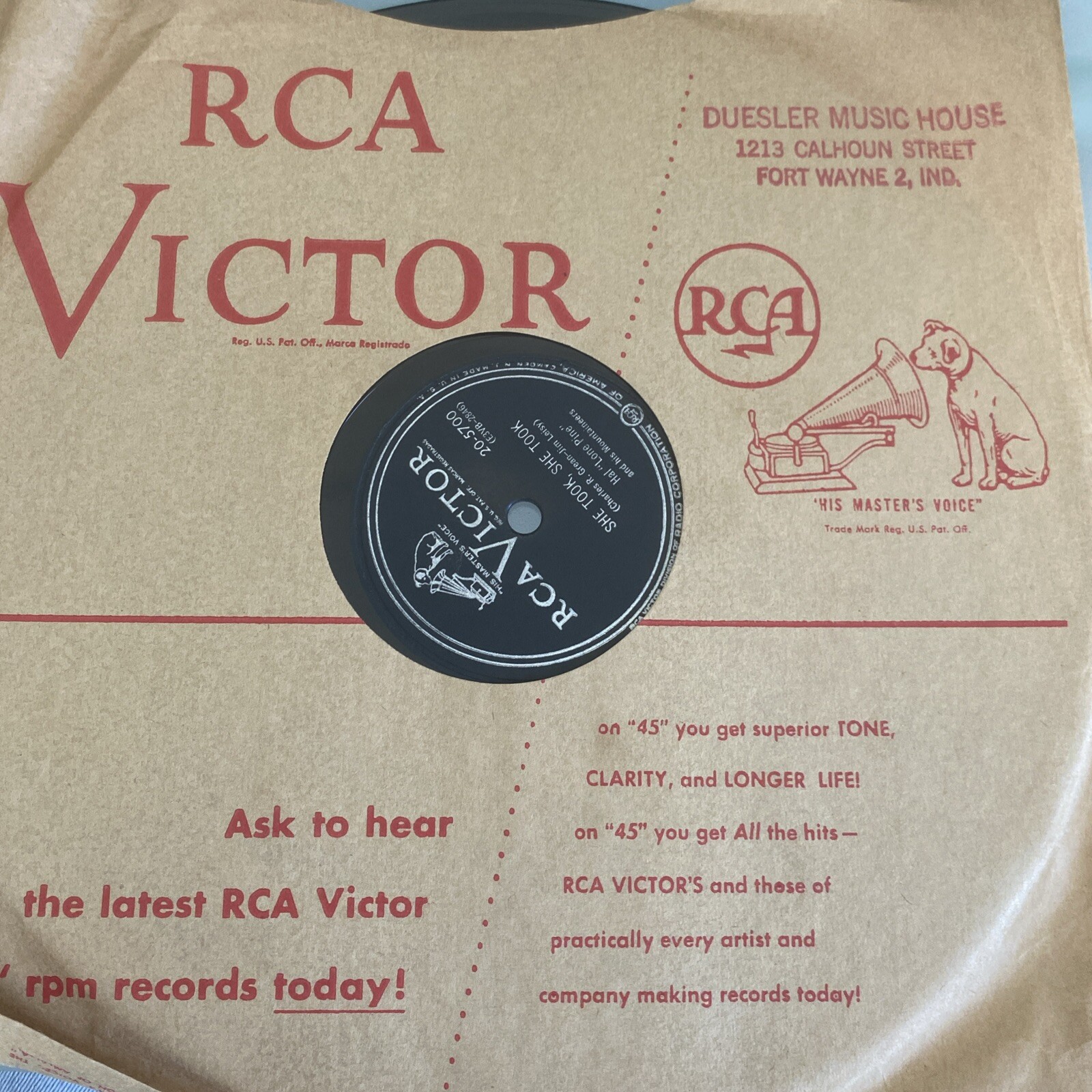 Country HAL LONE PINE MOUNTAINEERS 78 rpm RCA 20-5700 She Took, She Took 1953 EX