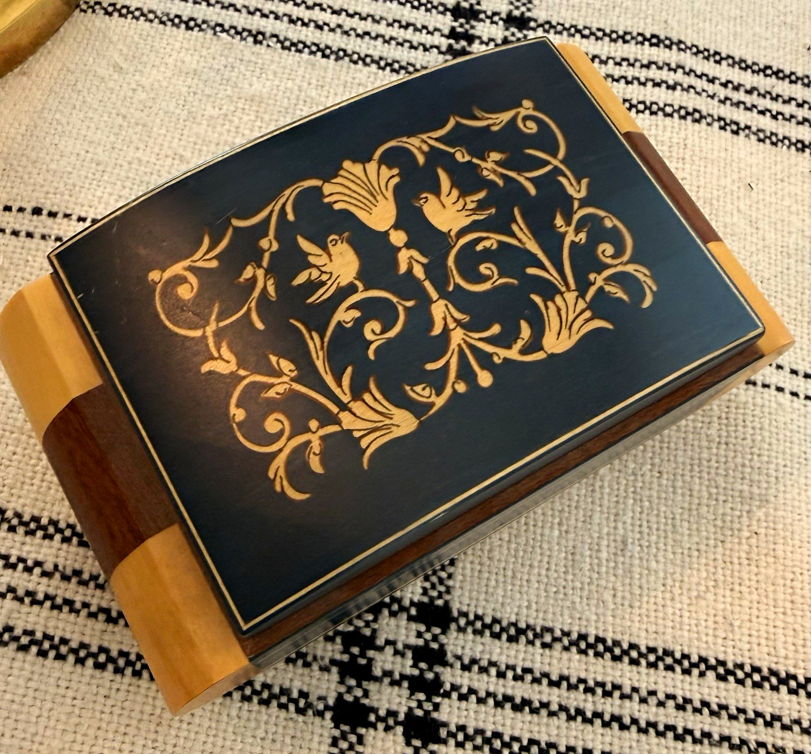 Torna a Surriento Wood Music Box Made in Italy Black & Gold Inlay 1970 Vintage