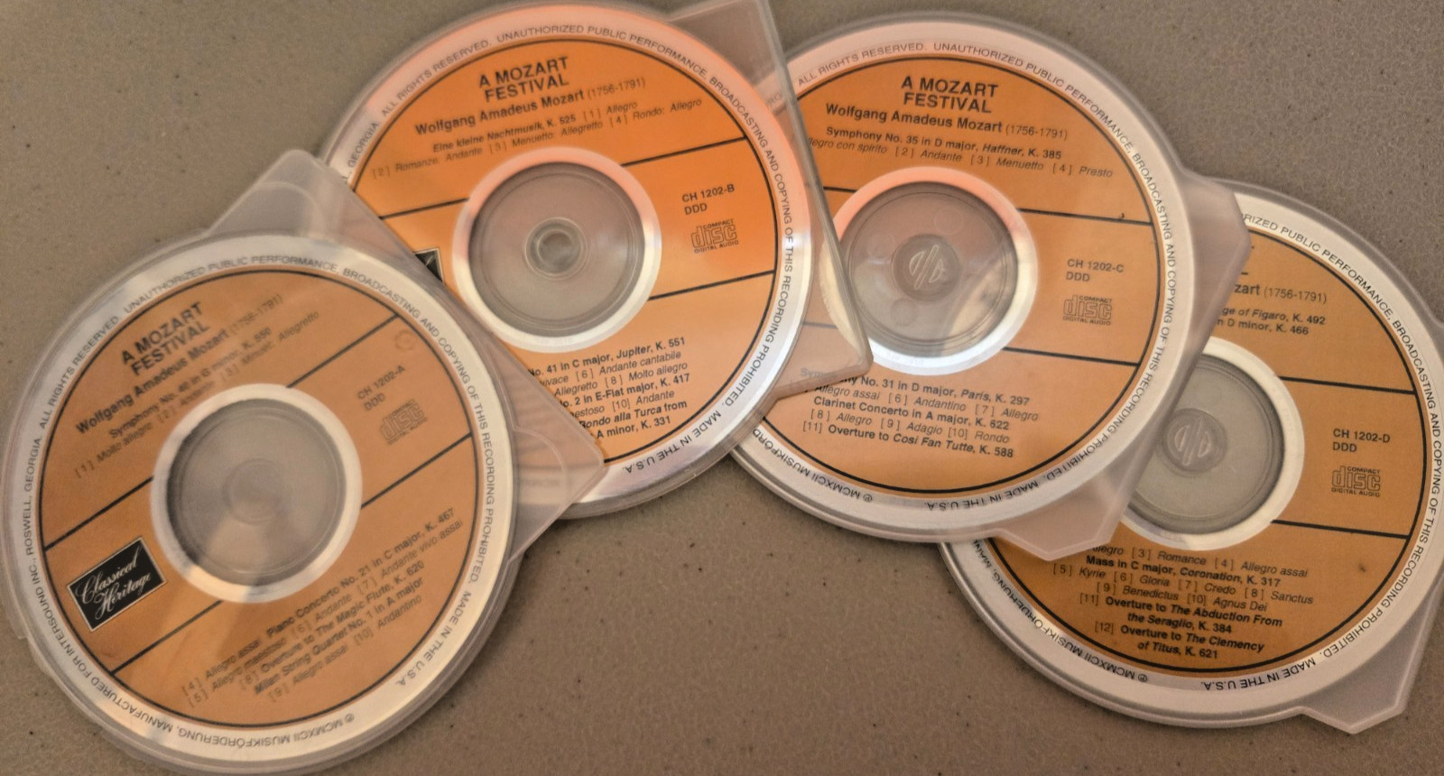 Vintage A Mozart Festival Set Of 4 Music CDs Excellent Condition USA 1993
