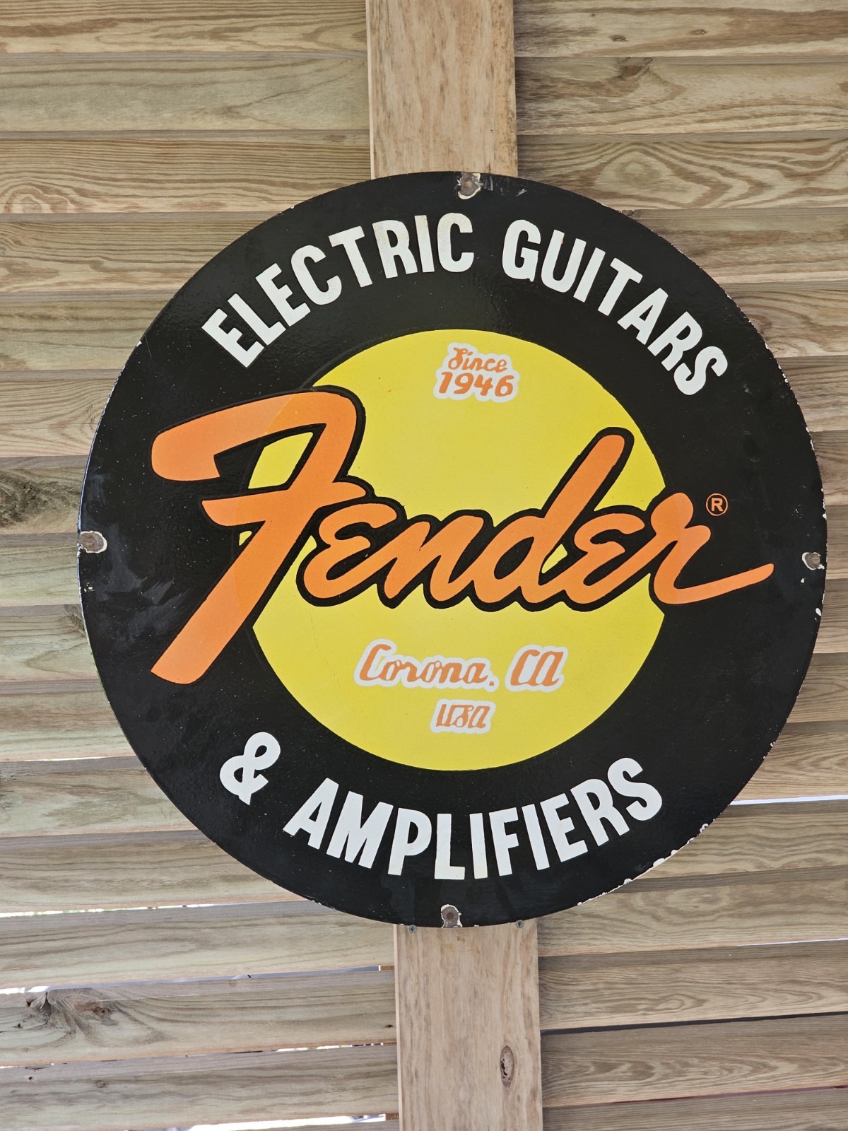 LARGE VINTAGE  FENDER ELECTRIC GUITARS PORCELAIN SIGN 29