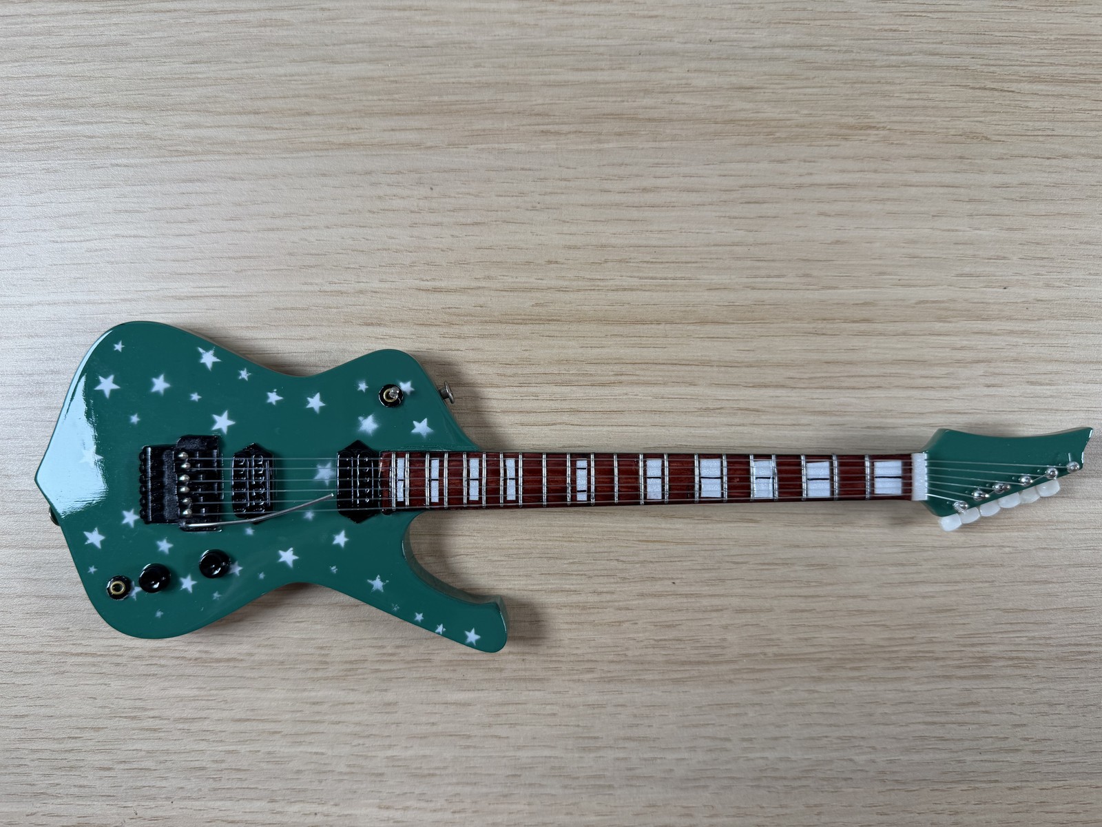 Miniature Guitar Model 1:4 Scale Green with White Stars Mini Replica Display