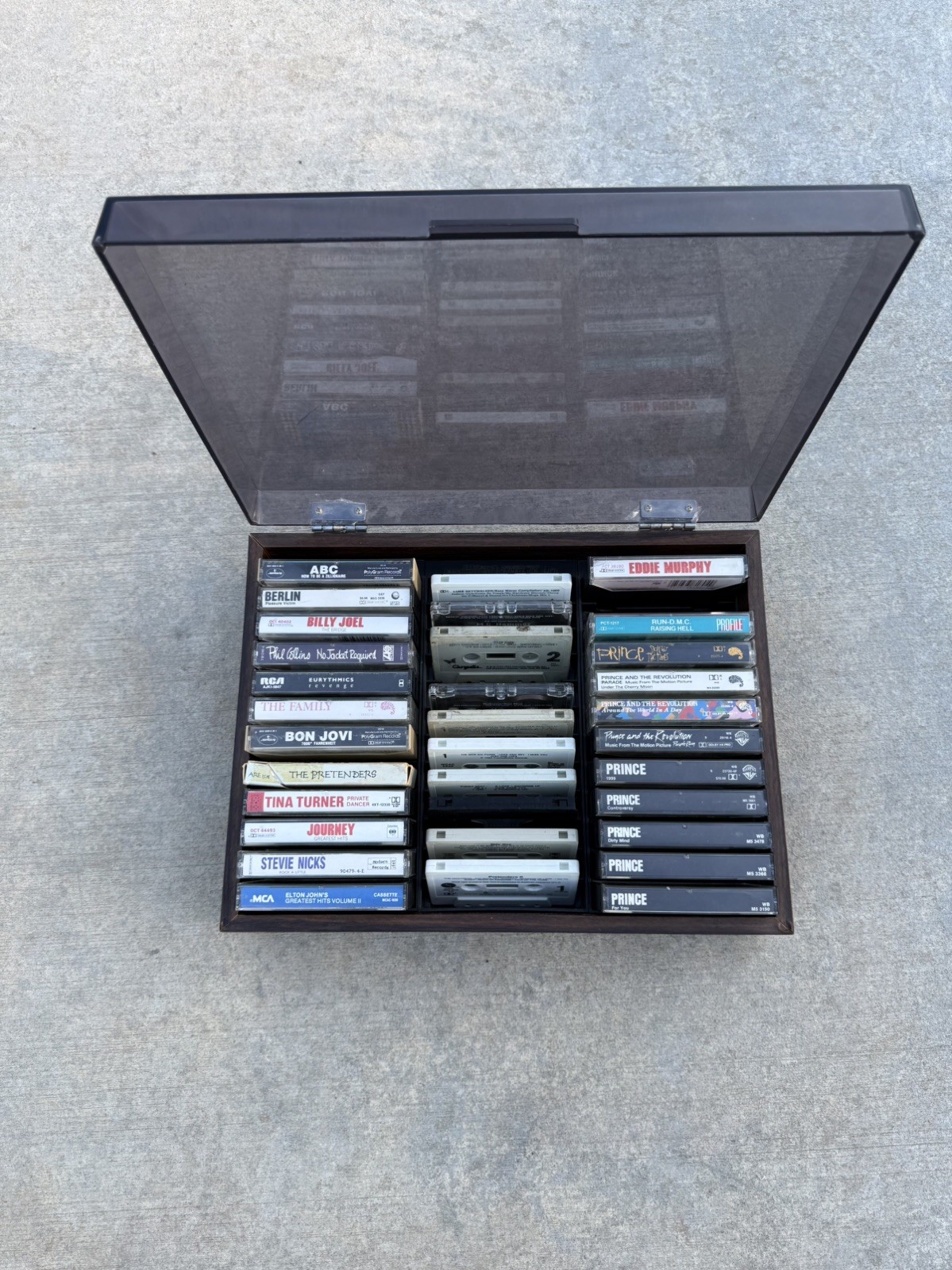 Vintage 80s Cassette Tape Collection & Storage Rack Case