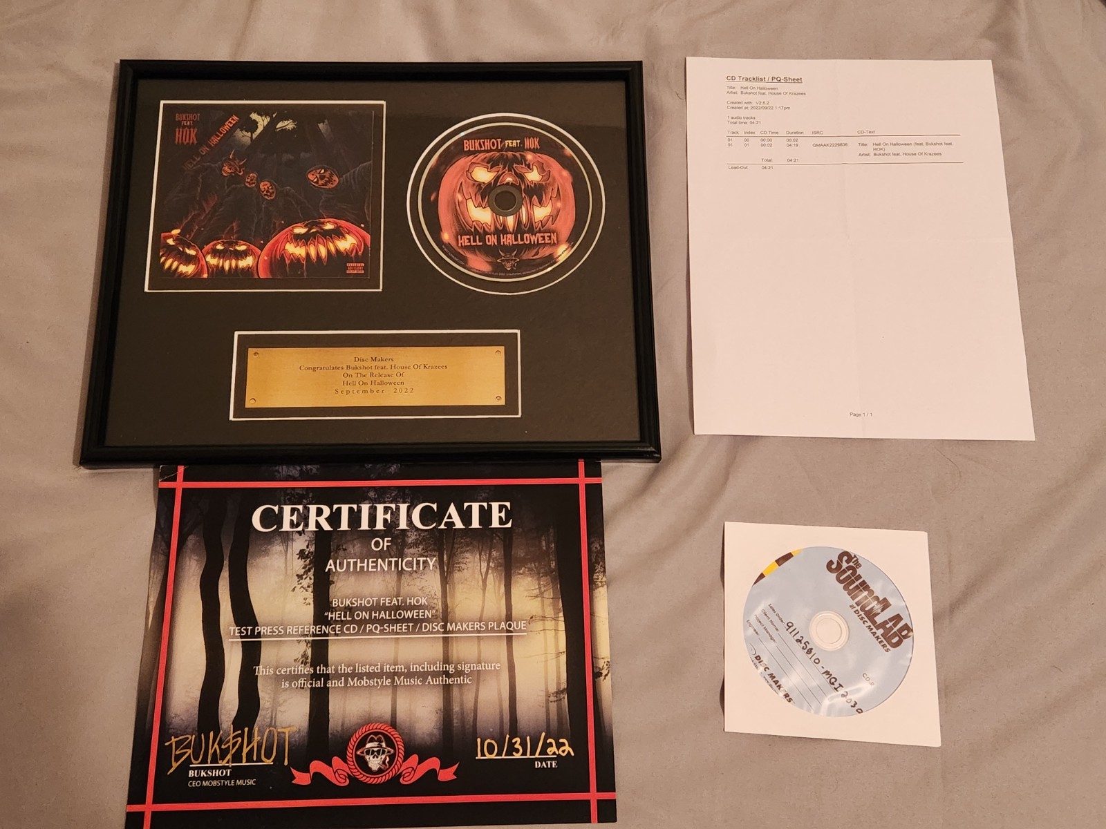 Bukshot House of Krazees Hell on Halloween Test Press CD Plaque PQ Sheet COA HOK