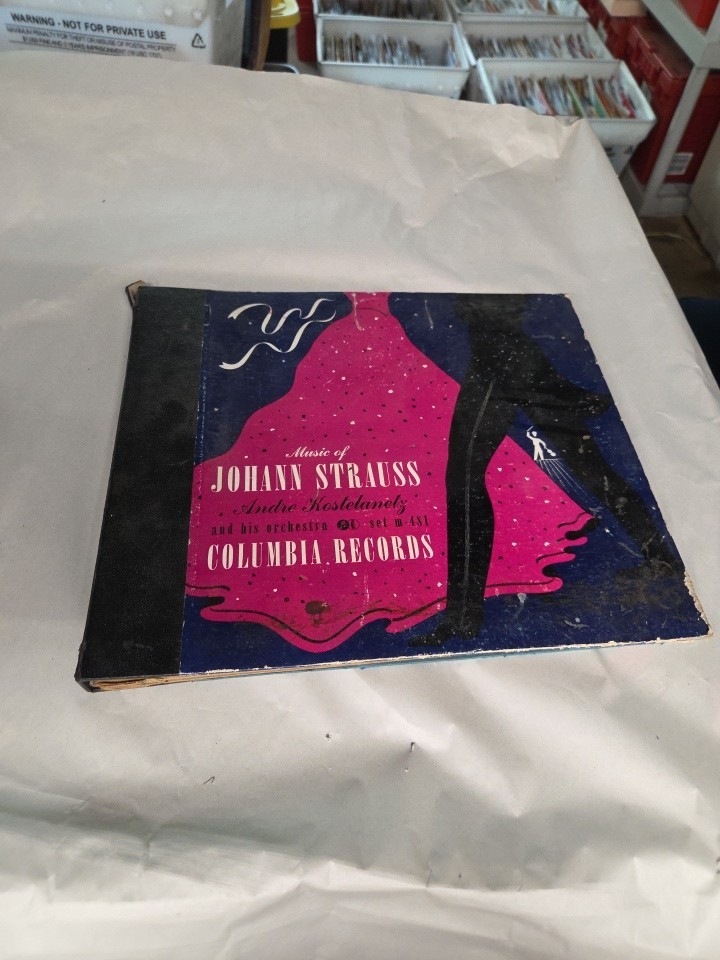 ANDRE KOSTELANETZ - JOHANN STRAUSS rare Columbia Antique Box Set 78 3 Records VG