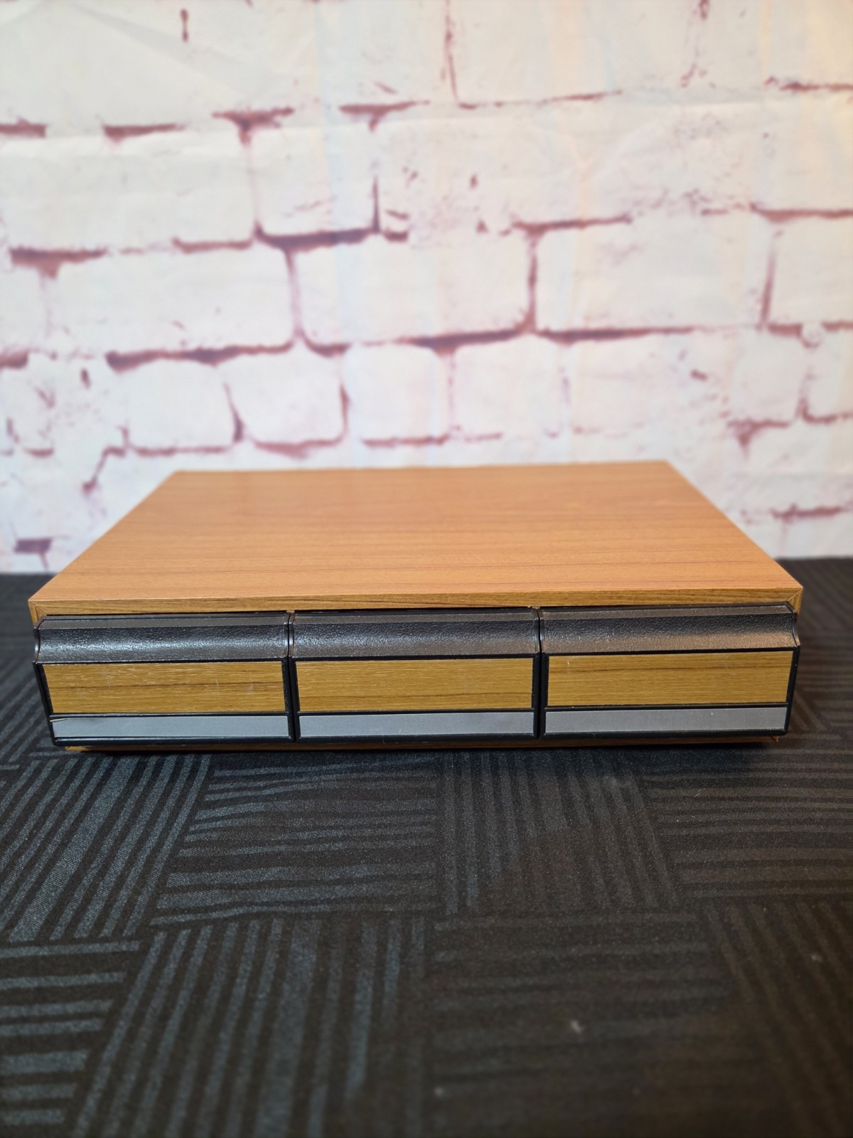 Vintage 36 Cassette Tape Storage Case Faux Wood Finish 3 Drawer Cabinet Holder
