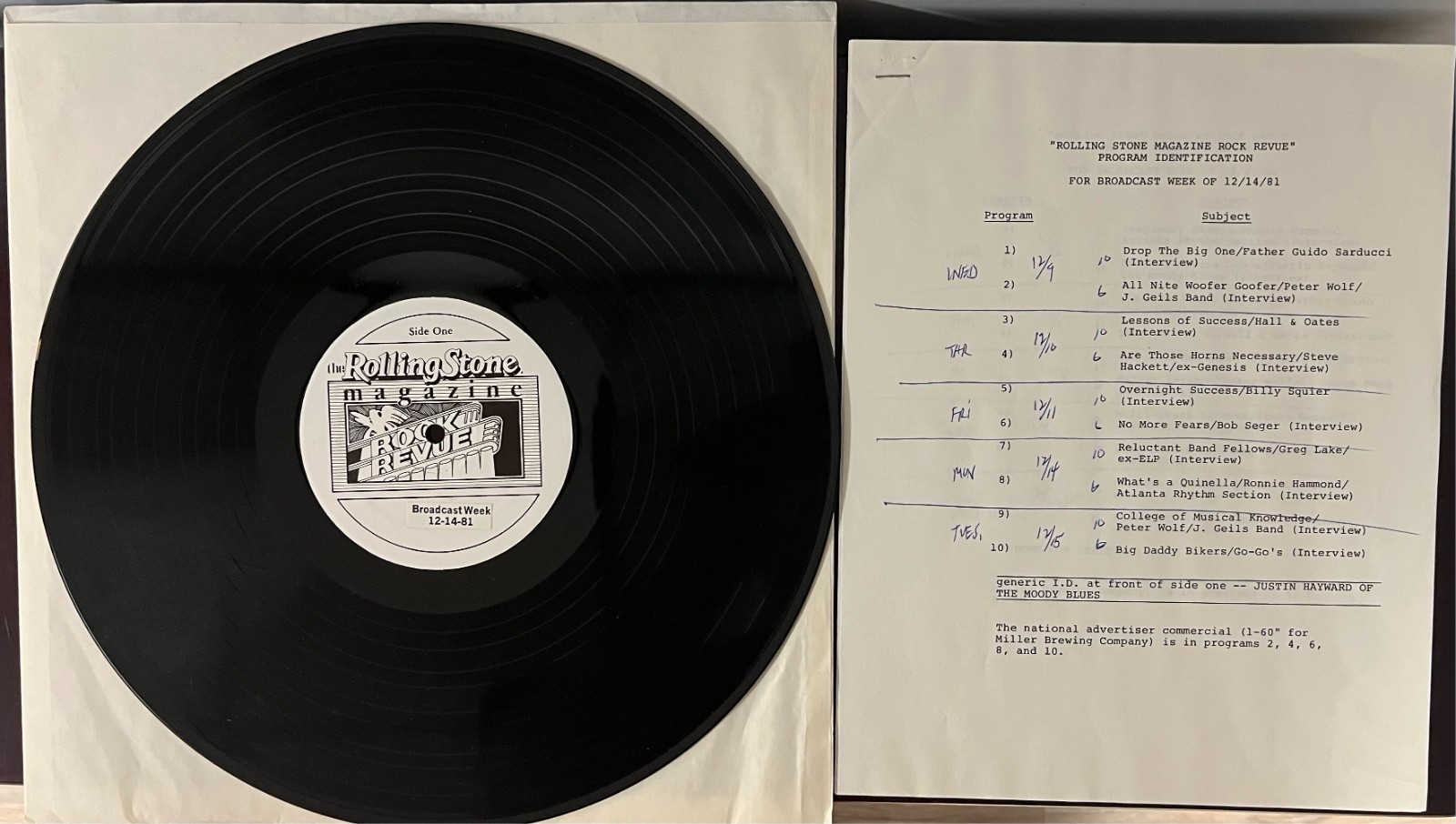2x Rolling Stone Magazine Rock Revue Shows 1 LP 1981 Seger Hackett Cue Sheets