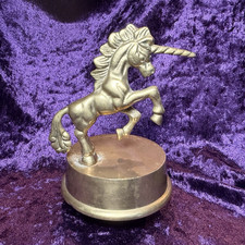 Vintage Brass Unicorn Figurine Rotating Music Box 1970s picture