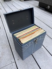 Vintage Denim Styled 45 Holding Case with 45 Disney Vinyl Records picture