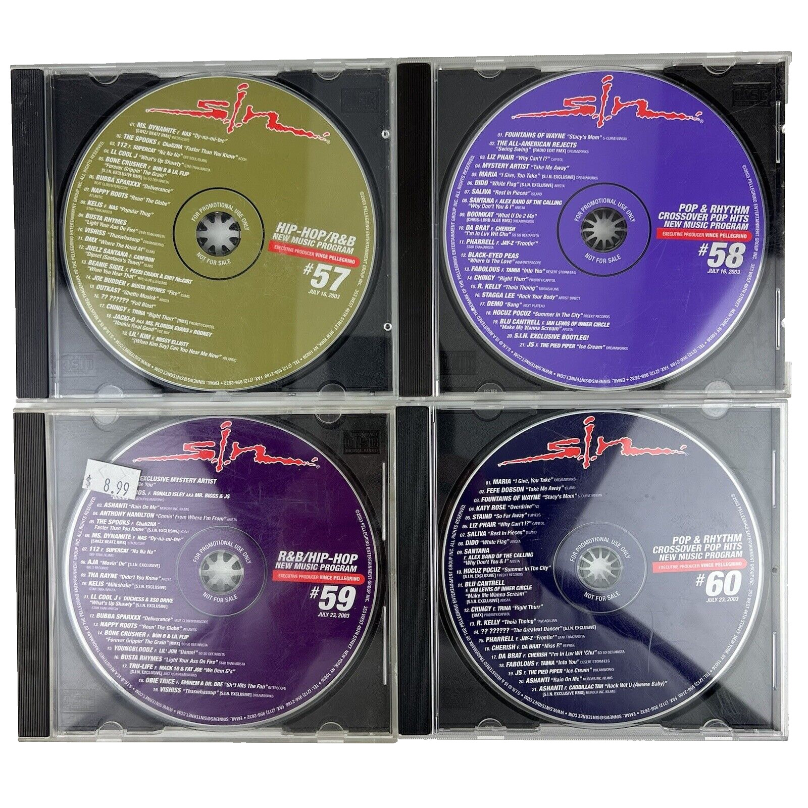Lot of 4x RARE 2003 PROMO CDs - S.I.N. New music program - Promotional #57-60