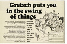 1966 GRETSCH Drums Guitars line art drawing Vintage Print Ad picture