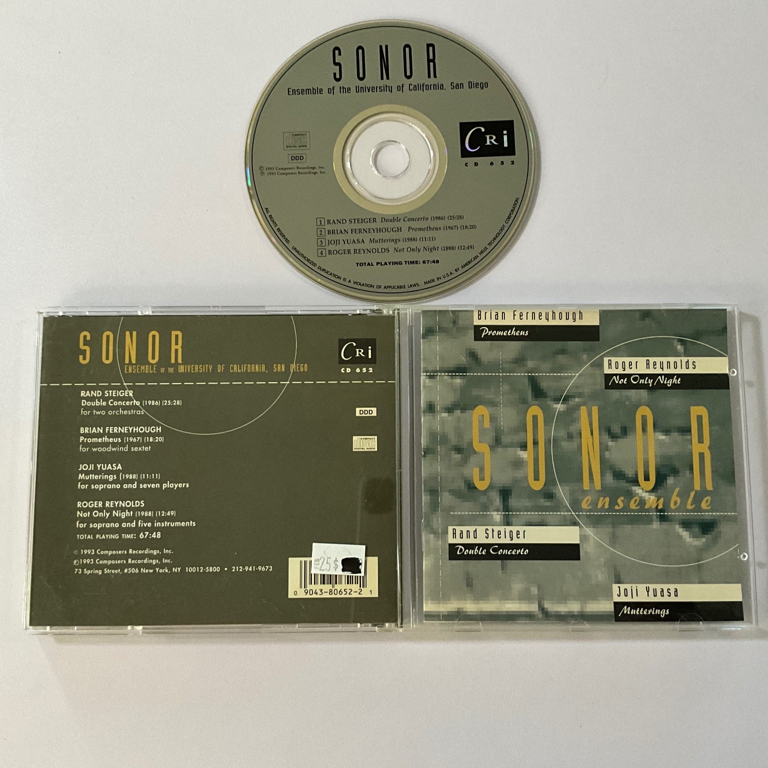 Sonor Ensemble - Rand Steiger Double Concerto CD 1993 Contemporary Cri