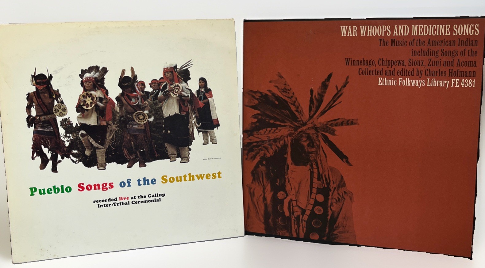 VTG Native American Vinyl LP Lot Of 2 Folkways War Whoops Pueblo Songs Of The SW