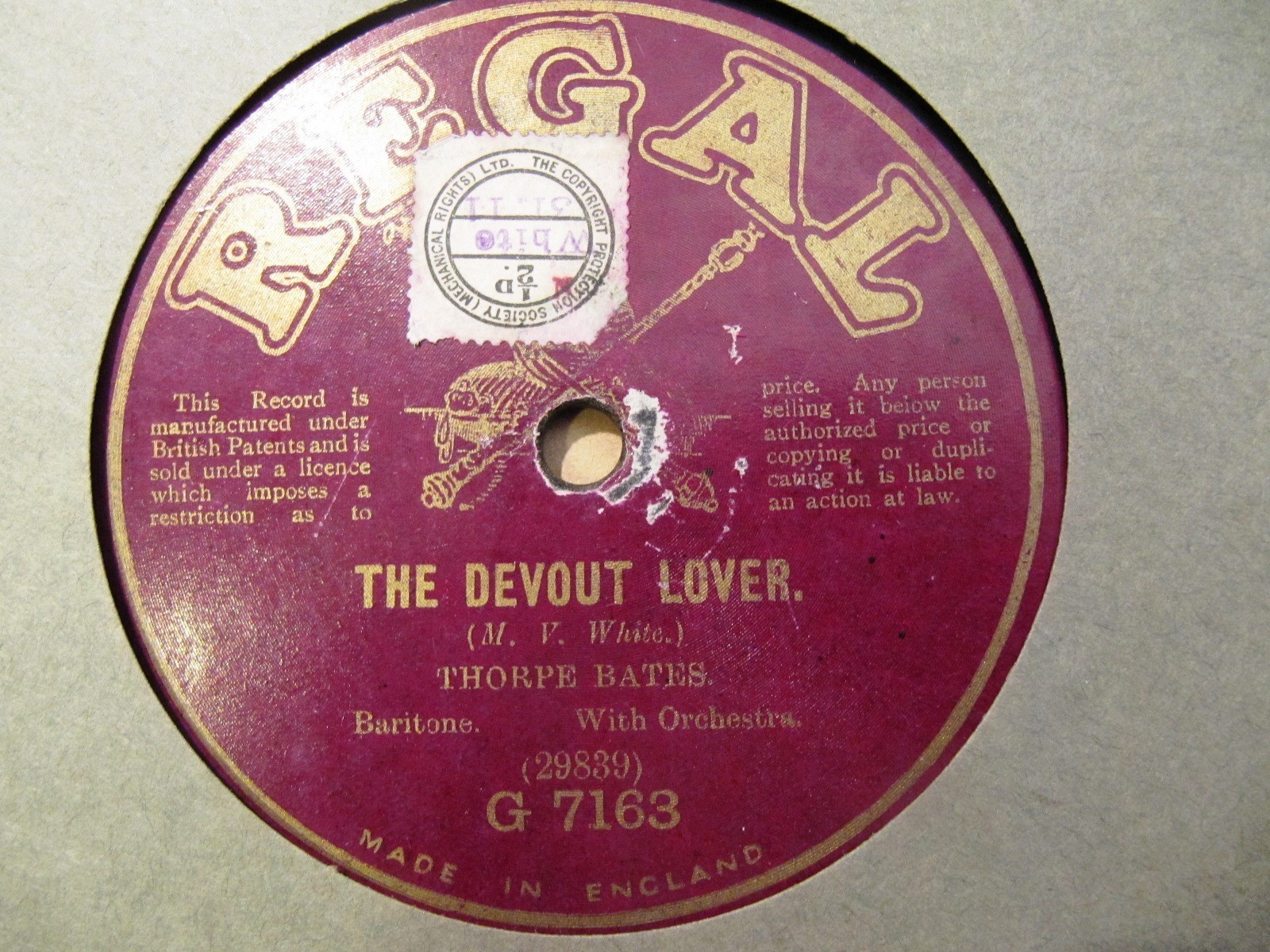 1924 THORPE BATES English Barit THE BEDOUIN LOVE SONG/ Devout Lover REGAL 7163