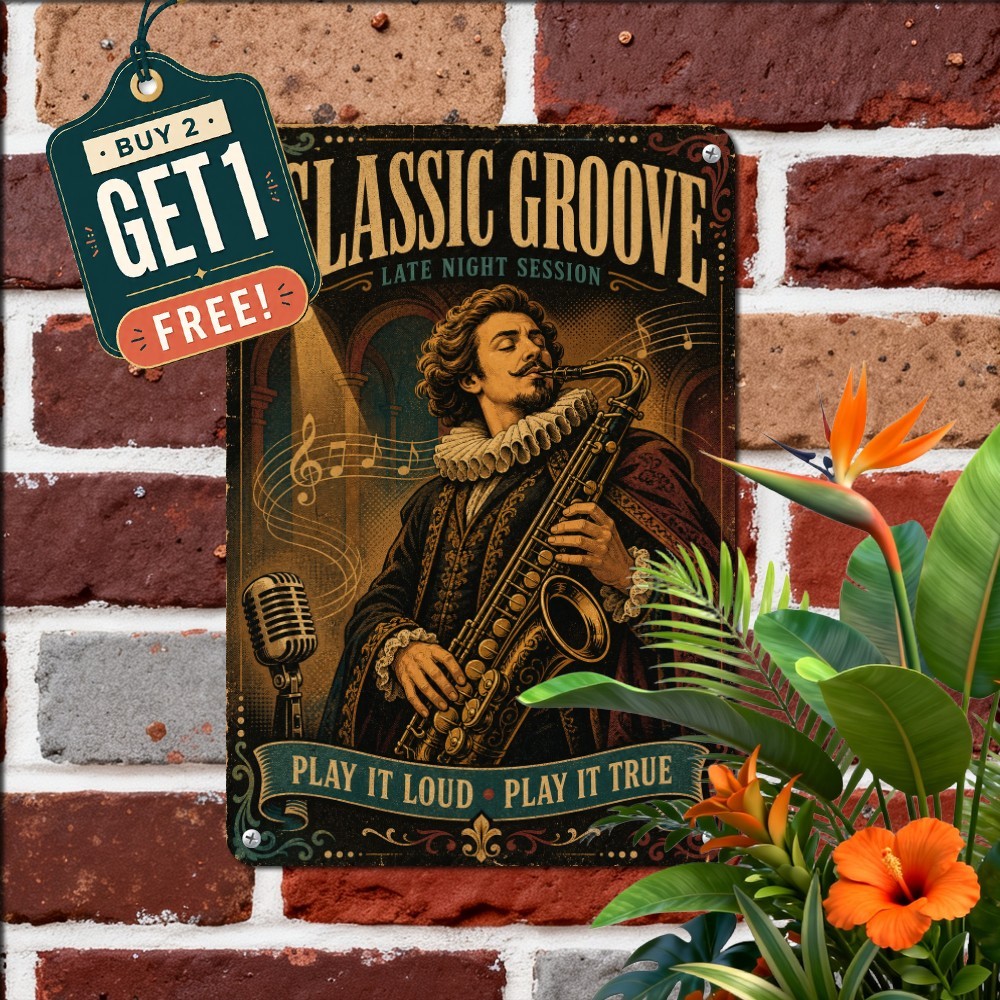 Renaissance Bass Guitar Rock Musician Sign Funny Classical Metal Plaque