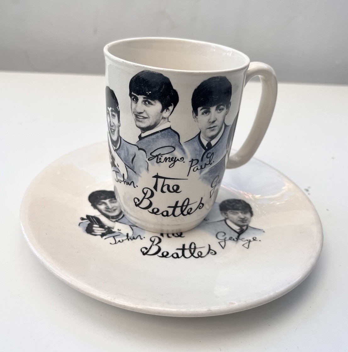 Vintage 1964 The Beatles Washington Pottery Mug Saucer Set Official 60s Rare UK