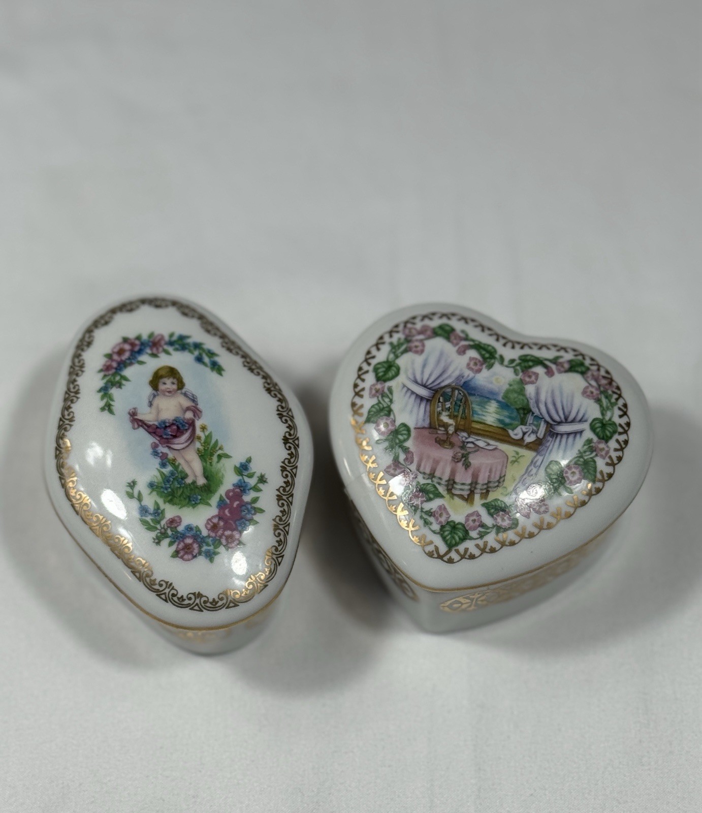 Vintage Heritage House Porcelain Music Box or Trinket Box Set Of 2 BOTH WORK