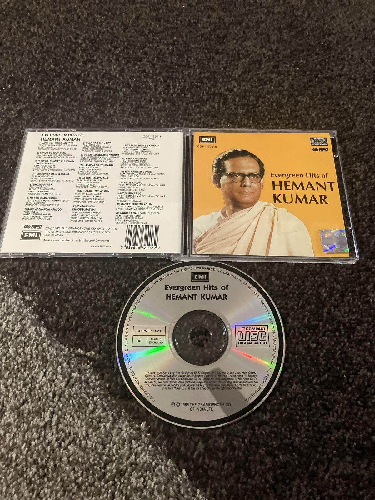 Evergreen Hits of Hemant Kumar MUSIC CD Bollywood EMI England Pressing 1988