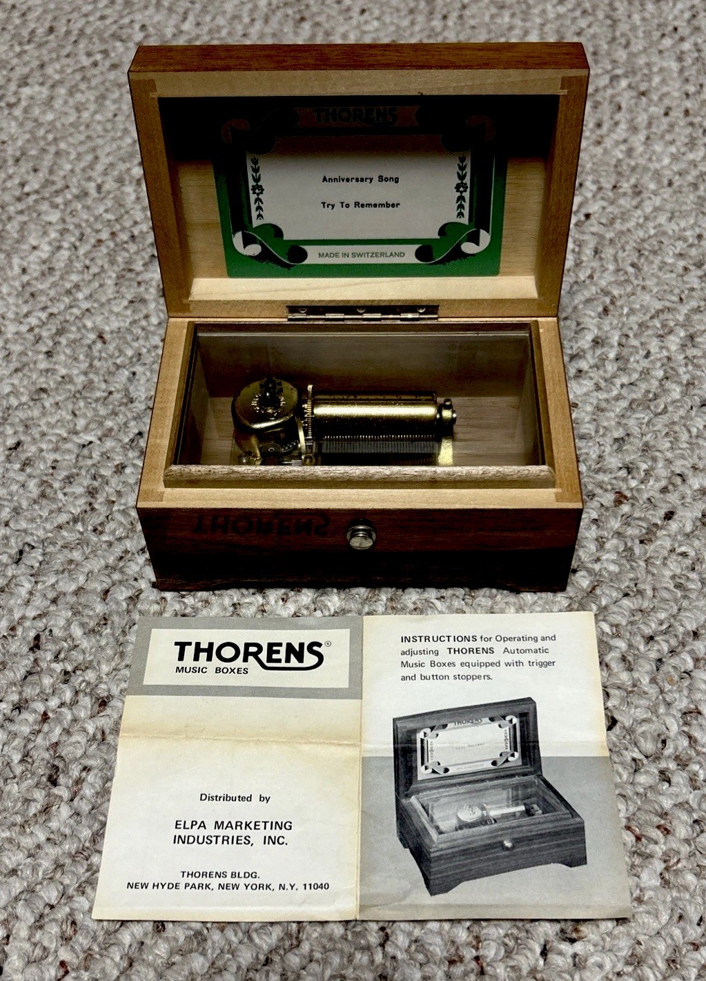 Vintage Thorens Swiss Music Box 2 Tune Anniversary Song Try to Remember WORKS