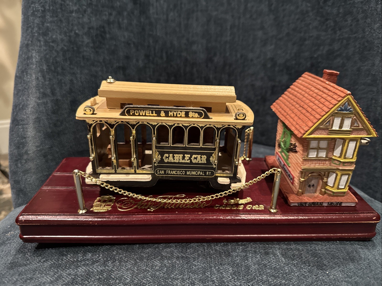 Vintage San Francisco Cable Car Victorian House Music Box As Is Damaged 