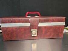 Vintage 8 Track Tape Storage Case Holds 24 Maroon Faux Leather Carry Box picture