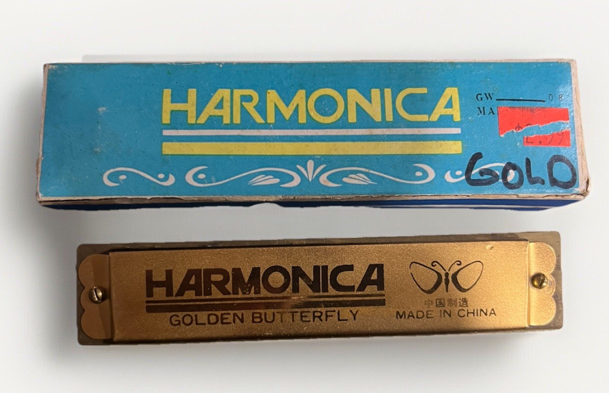 Vintage GOLDEN BUTTERFLY Harmonica : Gold W/ Original Box Bx35