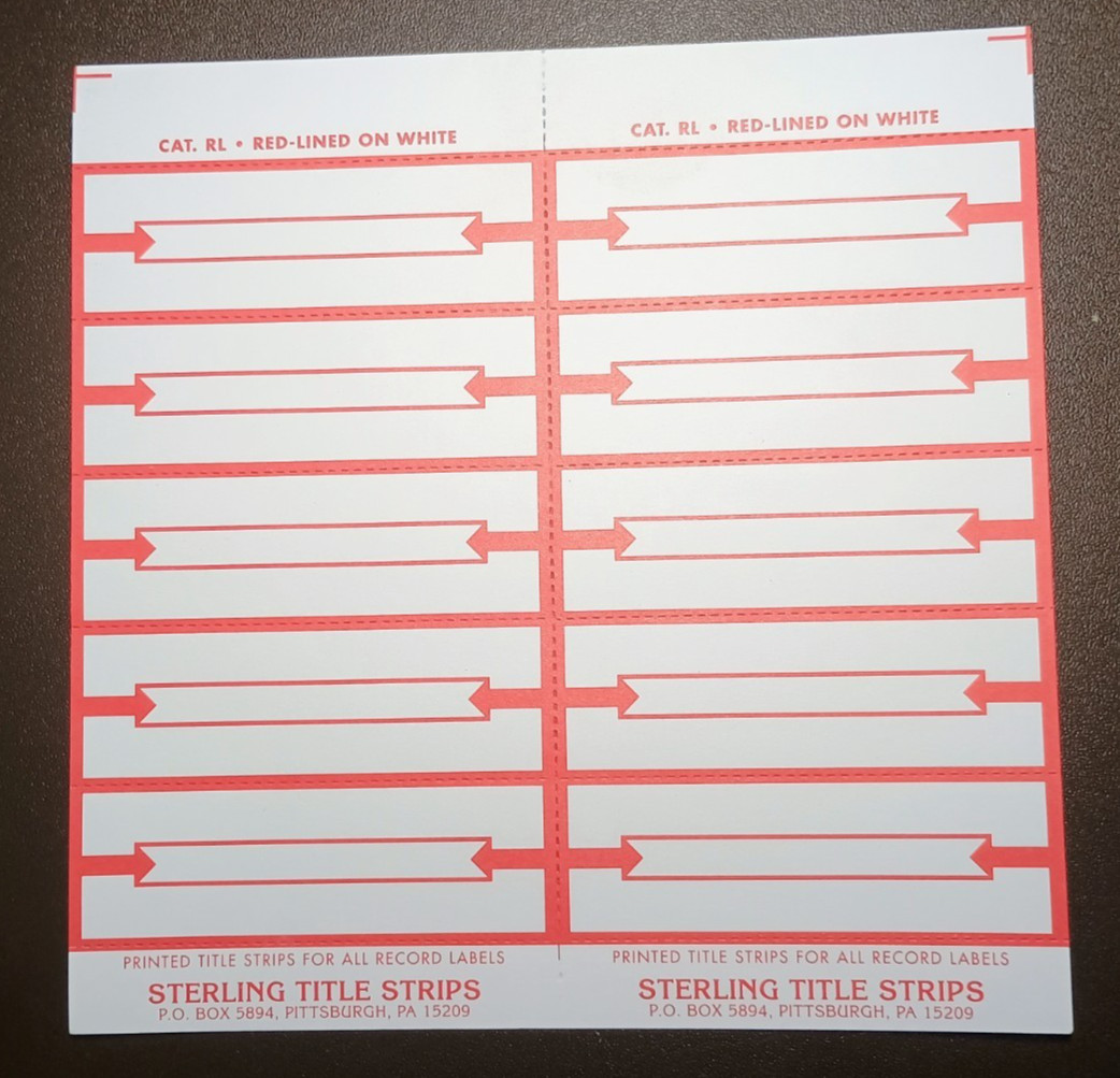 New Old Stock Sterling Title Strips for 45RPM Jukebox Blank Perforated One Sheet
