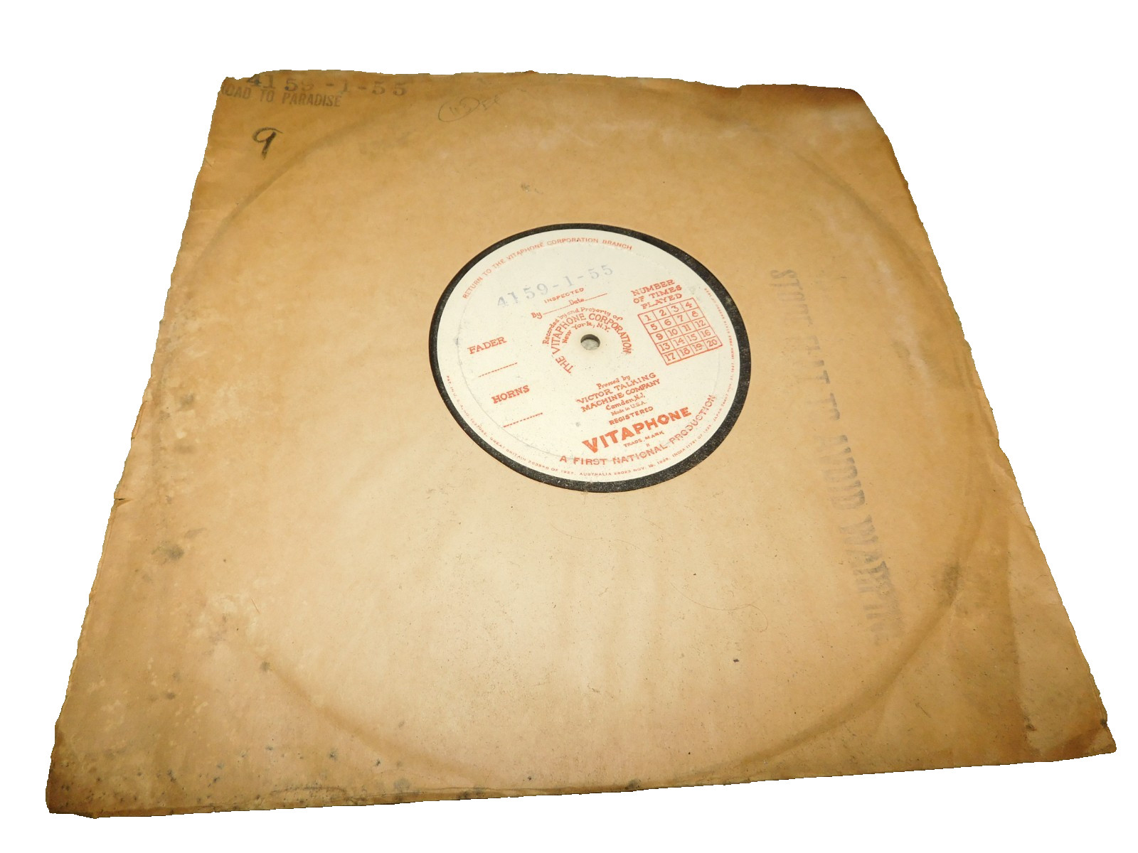 VINTAGE RARE Vitaphone disc 4159-1-55 ORIGINAL RECORD IN SLEEVE