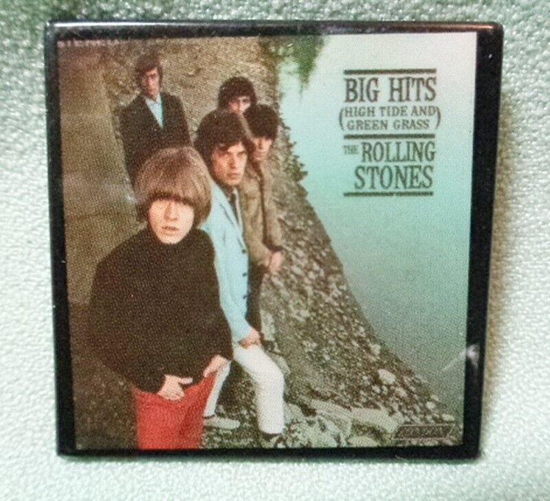 Rolling Stones Pinback Button Big Hits High Tide Green Grass Square Vintage 1½
