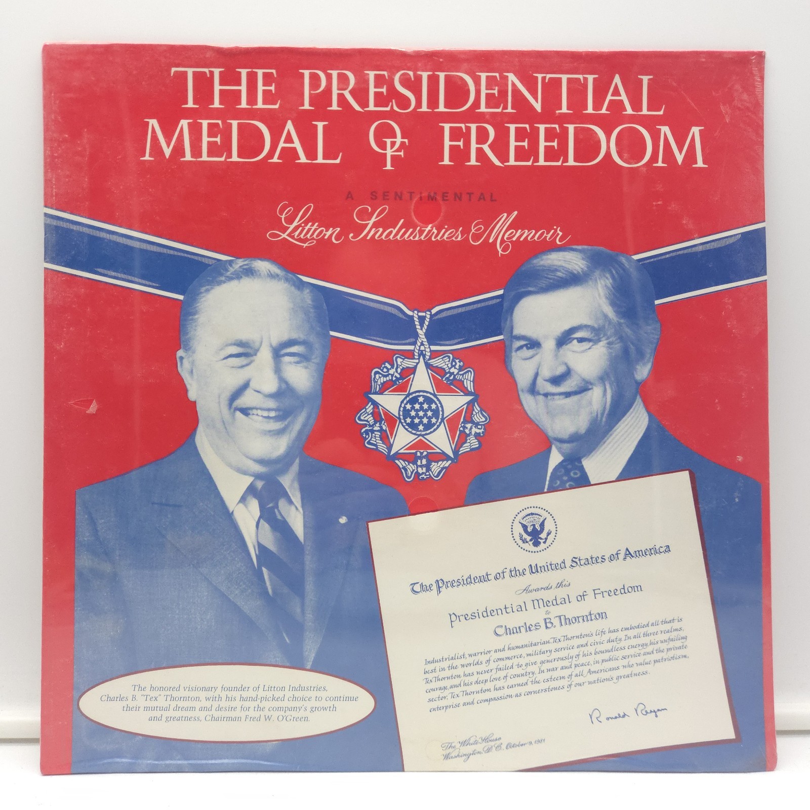 RARE 1981 Presidential Medal of Freedom Charles Tex Thornton Sealed Record