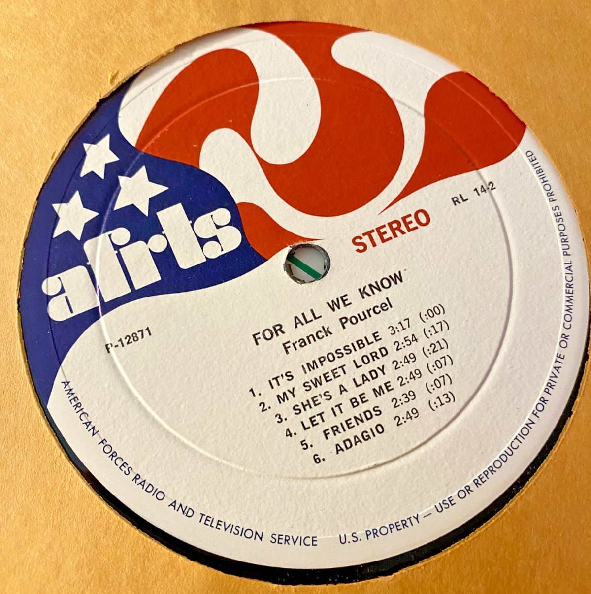 RL 14-2 AFRTS RARE MILITARY PRESSING FRANK POURCEL \'FOR ALL WE KNOW,BILLY VAUGHN