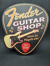 Fender Guitar Shop Sign Electric Wood Vintage Style Pick Guard String Band picture
