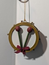 Gold & Dark Green Felt Snare Drum Unique Christmas Ornament 3 1/4
