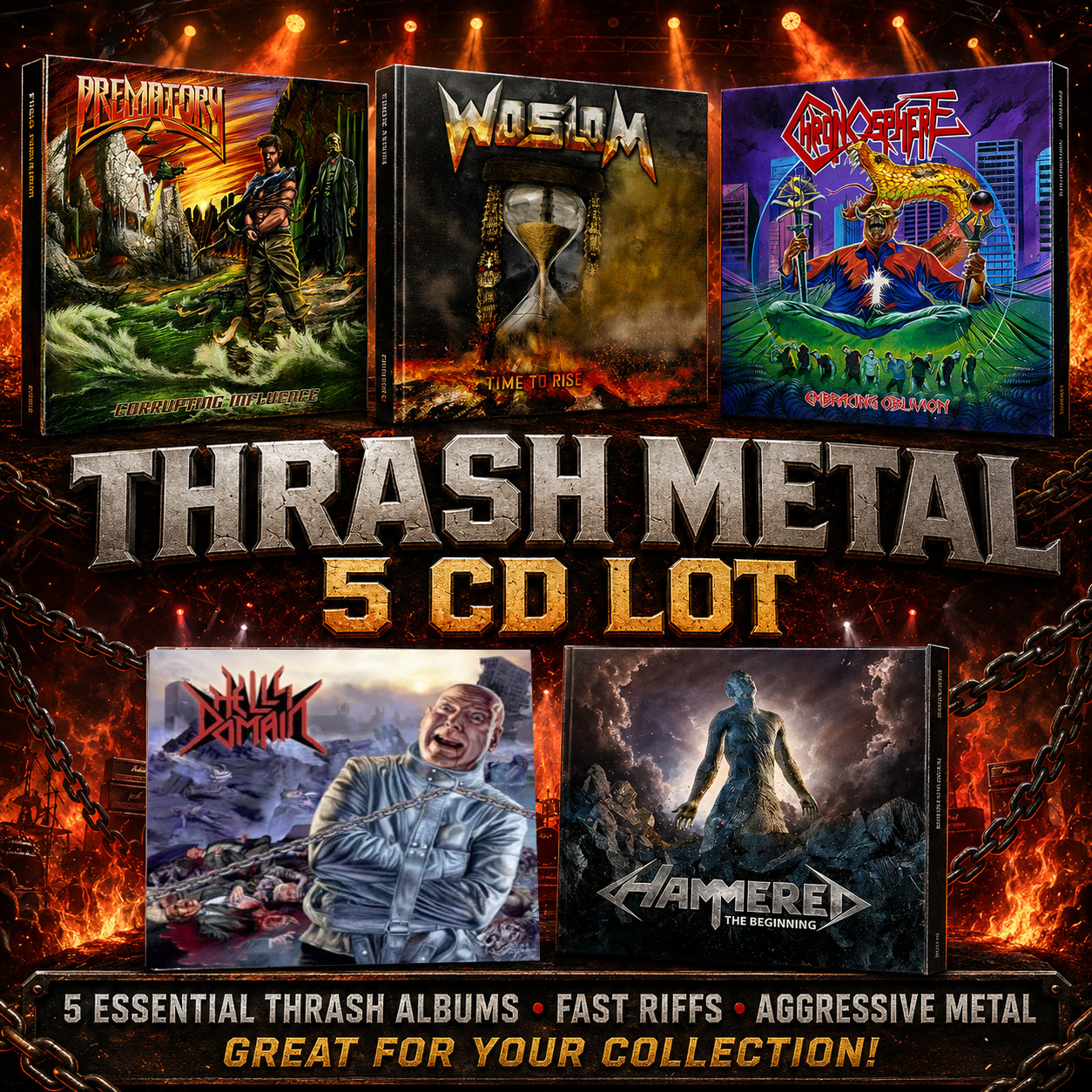 SET OF 5 Modern / Old-School Thrash Metal CD's. Woslom, Hell's Domain and more