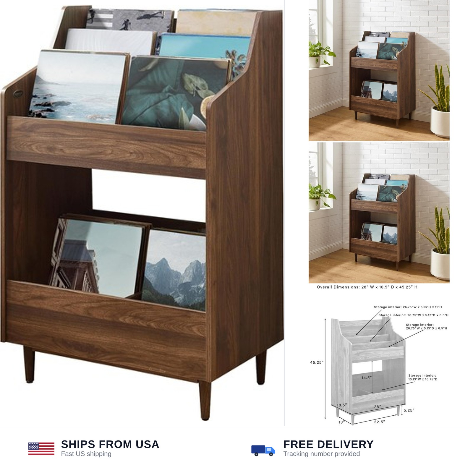 Crosley Furniture Liam Vinyl Record Storage Stand, Tiered Storage Shelves for...