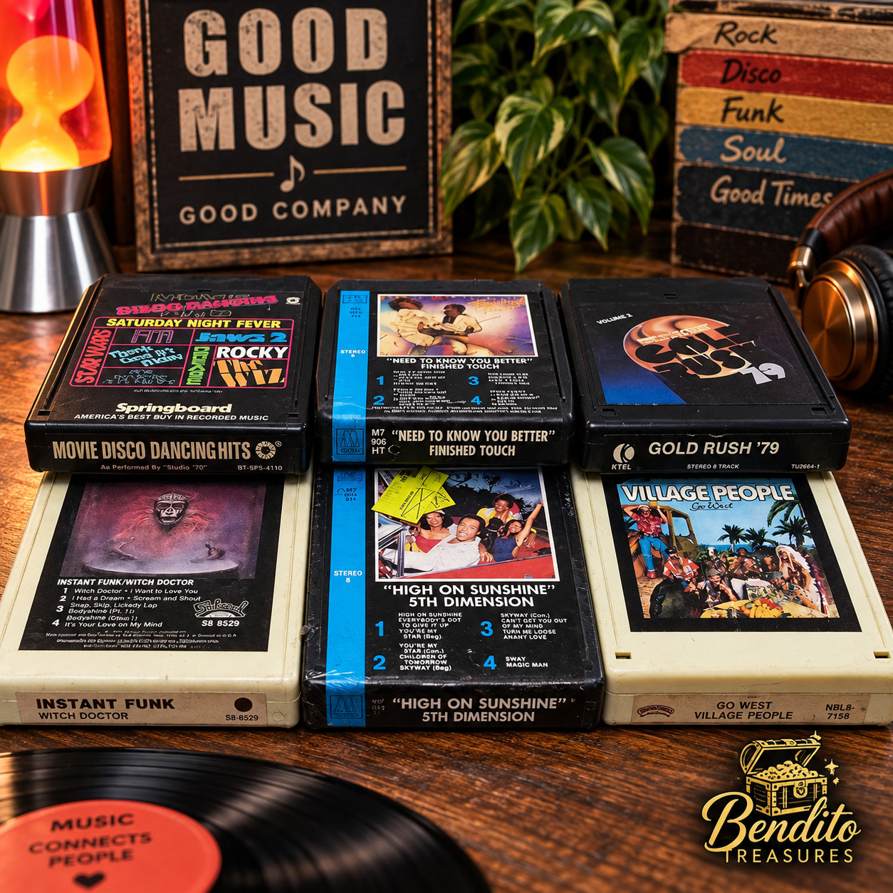 Vintage 8 Track Tape Lot of 6 Disco Funk Village People Gold Rush 70s