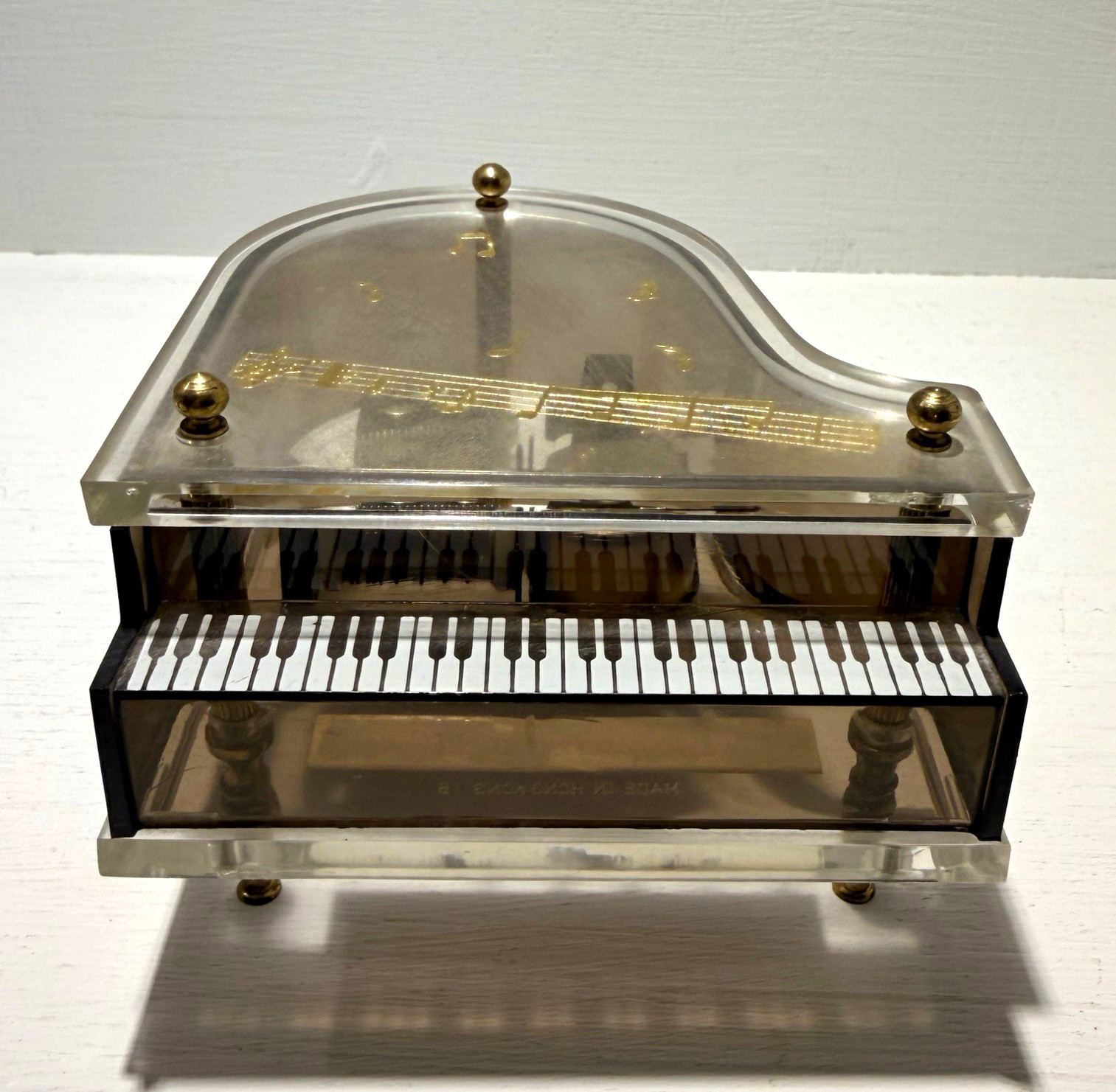 Vintage Sankyo Style Lucite Grand Piano Music Box Wind Up Works