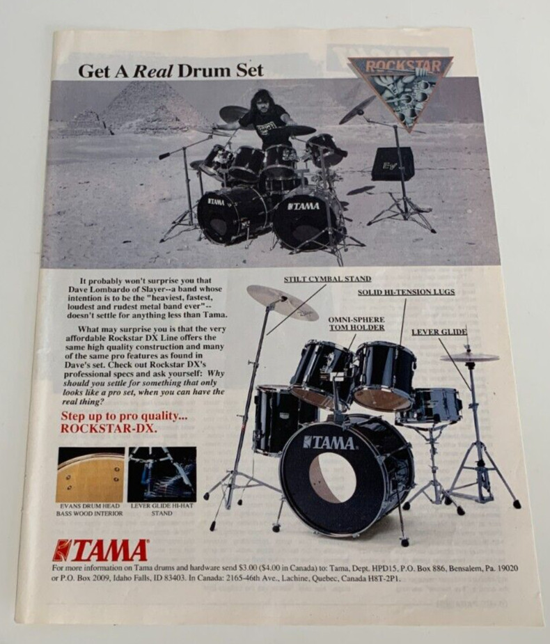TAMA DRUMS ADVERT Dave Lombardo SLAYER Hit Parader Magazine 1 Page Advert